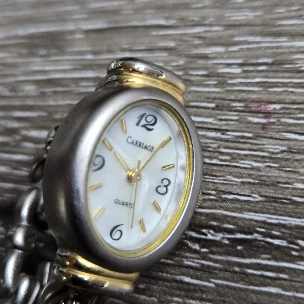 Carriage by Timex Women's Quartz Watch Oval Two Tone Silver Gold MOP K9 Works 6